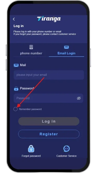 Click on remember password
